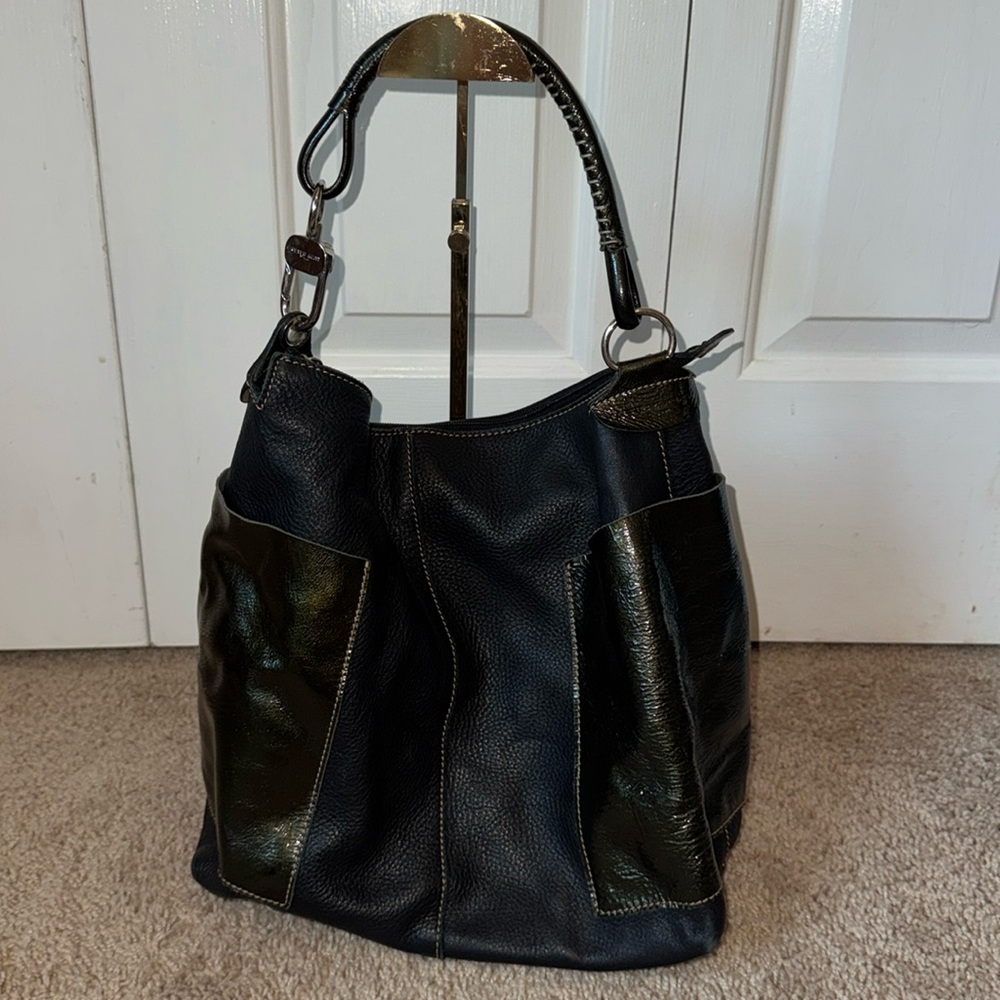 Peter Kent Bag black leather with green details